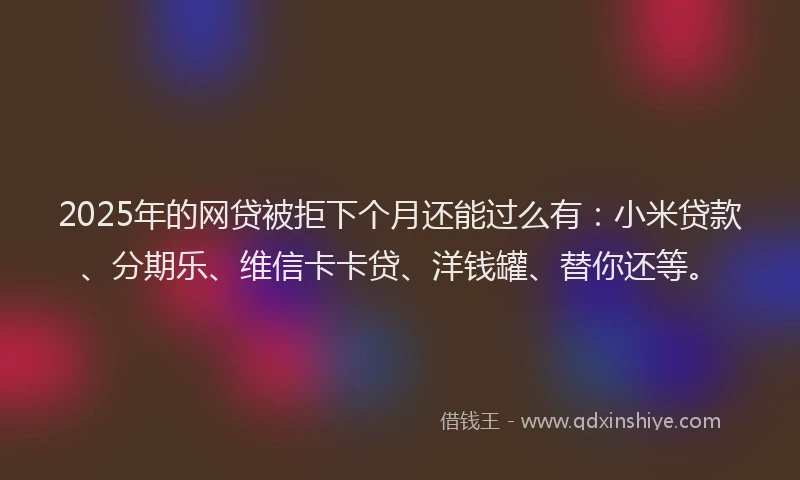 2025年的网贷被拒下个月还能过么有：小米贷款、分期乐、维信卡卡贷、洋钱罐、替你还等。