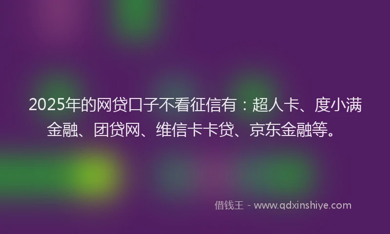 2025年的网贷口子不看征信有：超人卡、度小满金融、团贷网、维信卡卡贷、京东金融等。