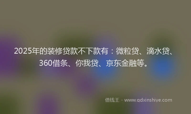 2025年的装修贷款不下款有：微粒贷、滴水贷、360借条、你我贷、京东金融等。