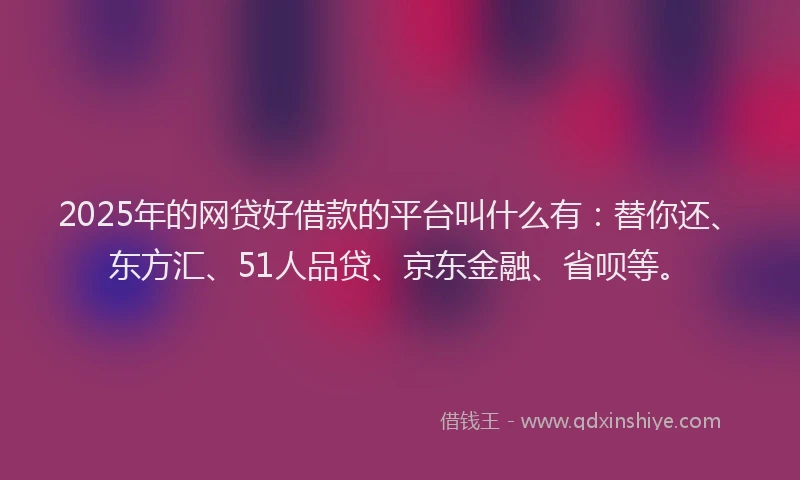 2025年的网贷好借款的平台叫什么有：替你还、东方汇、51人品贷、京东金融、省呗等。
