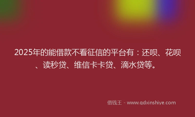 2025年的能借款不看征信的平台有：还呗、花呗、读秒贷、维信卡卡贷、滴水贷等。
