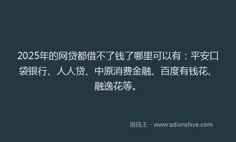 2025年的网贷都借不了钱了哪里可以有：平安口袋银行、人人贷、中原消费金融、百度有钱花、融逸花等。