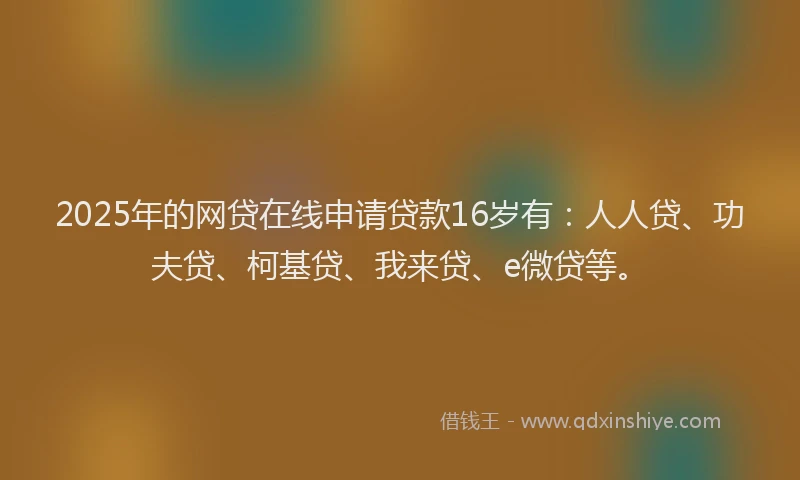 2025年的网贷在线申请贷款16岁有：人人贷、功夫贷、柯基贷、我来贷、e微贷等。