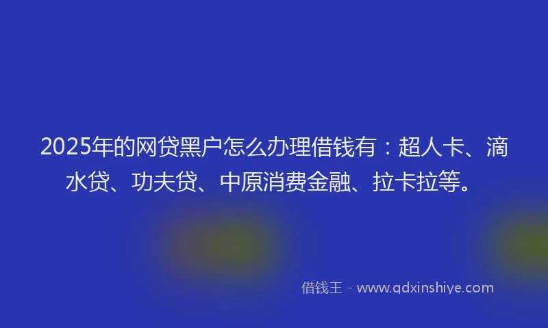 2025年的网贷黑户怎么办理借钱有：超人卡、滴水贷、功夫贷、中原消费金融、拉卡拉等。