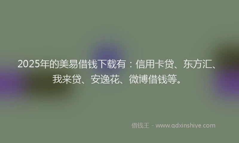 2025年的美易借钱下载有：信用卡贷、东方汇、我来贷、安逸花、微博借钱等。