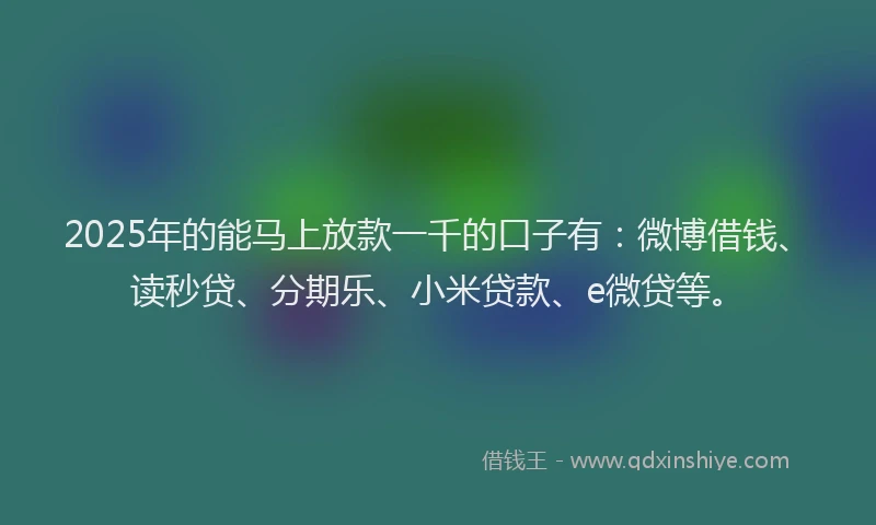 2025年的能马上放款一千的口子有：微博借钱、读秒贷、分期乐、小米贷款、e微贷等。