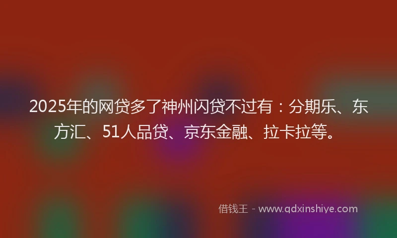 2025年的网贷多了神州闪贷不过有：分期乐、东方汇、51人品贷、京东金融、拉卡拉等。