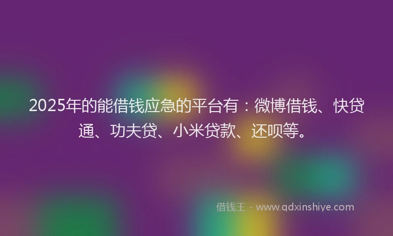 2025年的能借钱应急的平台有：微博借钱、快贷通、功夫贷、小米贷款、还呗等。