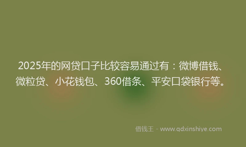 2025年的网贷口子比较容易通过有：微博借钱、微粒贷、小花钱包、360借条、平安口袋银行等。