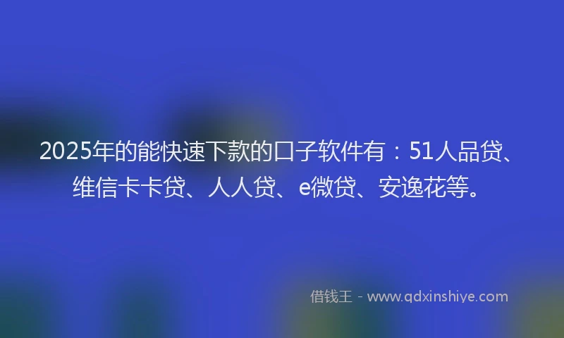 2025年的能快速下款的口子软件有：51人品贷、维信卡卡贷、人人贷、e微贷、安逸花等。