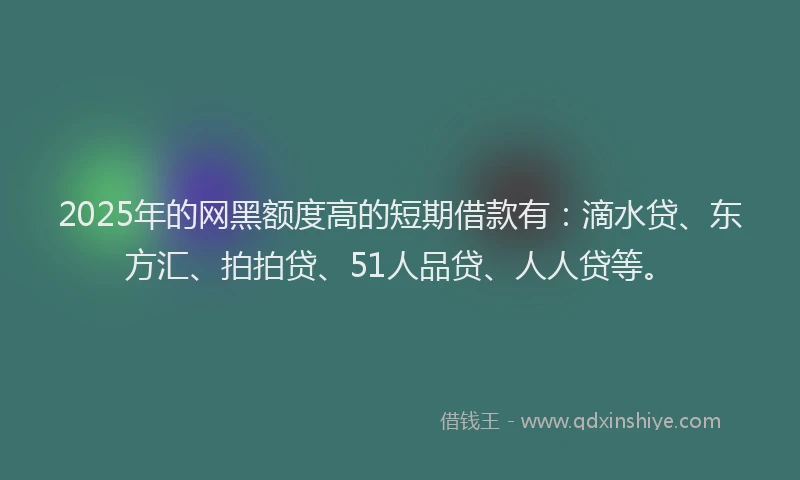 2025年的网黑额度高的短期借款有：滴水贷、东方汇、拍拍贷、51人品贷、人人贷等。