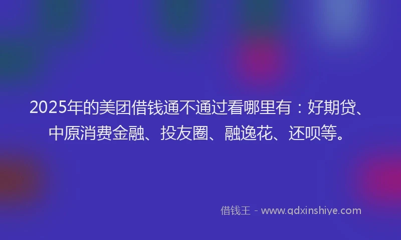 2025年的美团借钱通不通过看哪里有：好期贷、中原消费金融、投友圈、融逸花、还呗等。