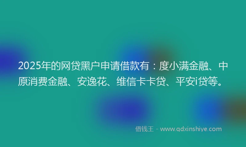2025年的网贷黑户申请借款有：度小满金融、中原消费金融、安逸花、维信卡卡贷、平安i贷等。