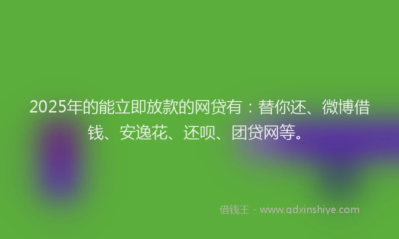 2025年的能立即放款的网贷有：替你还、微博借钱、安逸花、还呗、团贷网等。