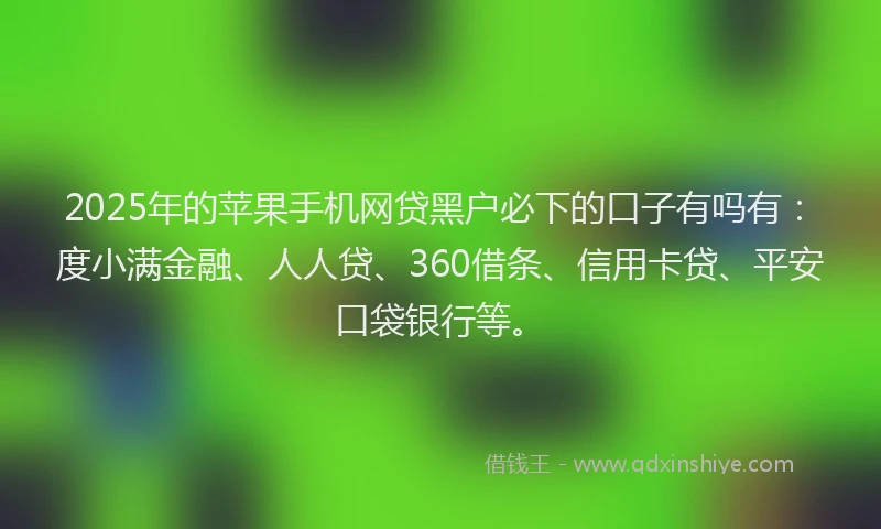 2025年的苹果手机网贷黑户必下的口子有吗有：度小满金融、人人贷、360借条、信用卡贷、平安口袋银行等。