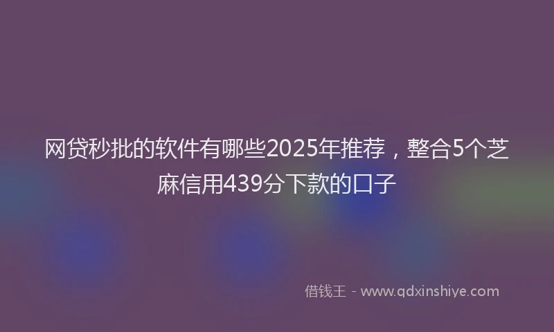 网贷秒批的软件有哪些2025年推荐，整合5个芝麻信用439分下款的口子