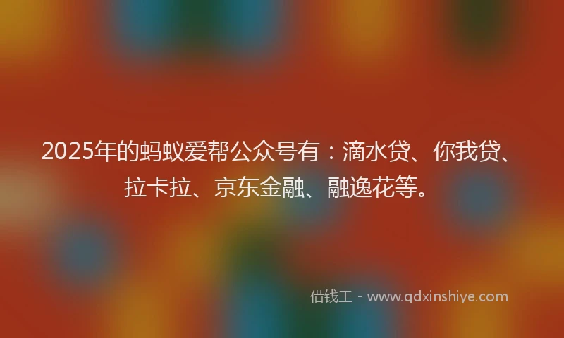 2025年的蚂蚁爱帮公众号有：滴水贷、你我贷、拉卡拉、京东金融、融逸花等。