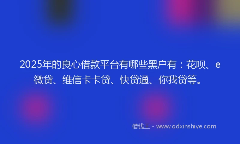 2025年的良心借款平台有哪些黑户有：花呗、e微贷、维信卡卡贷、快贷通、你我贷等。