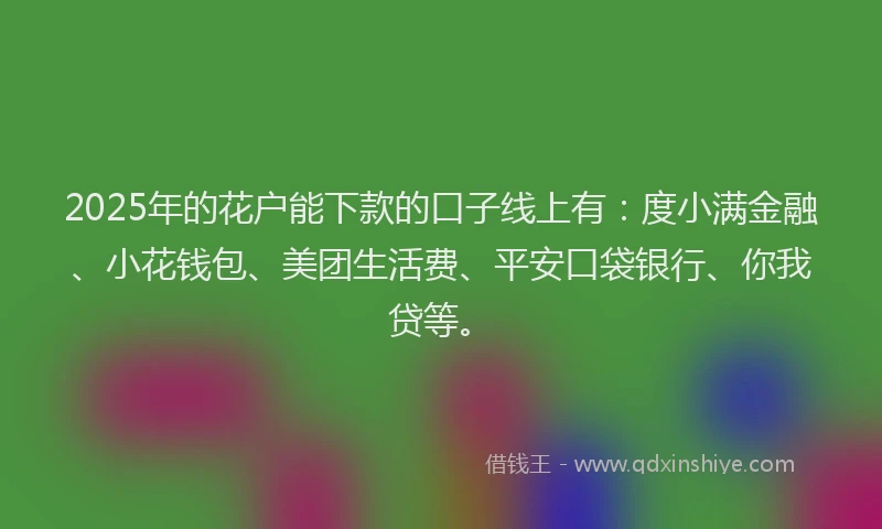 2025年的花户能下款的口子线上有：度小满金融、小花钱包、美团生活费、平安口袋银行、你我贷等。