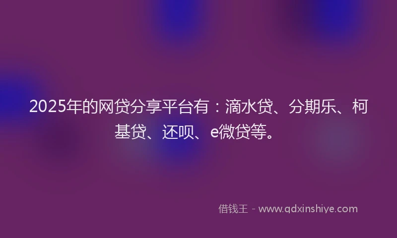 2025年的网贷分享平台有：滴水贷、分期乐、柯基贷、还呗、e微贷等。