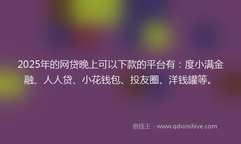 2025年的网贷晚上可以下款的平台有：度小满金融、人人贷、小花钱包、投友圈、洋钱罐等。