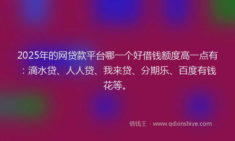 2025年的网贷款平台哪一个好借钱额度高一点有：滴水贷、人人贷、我来贷、分期乐、百度有钱花等。