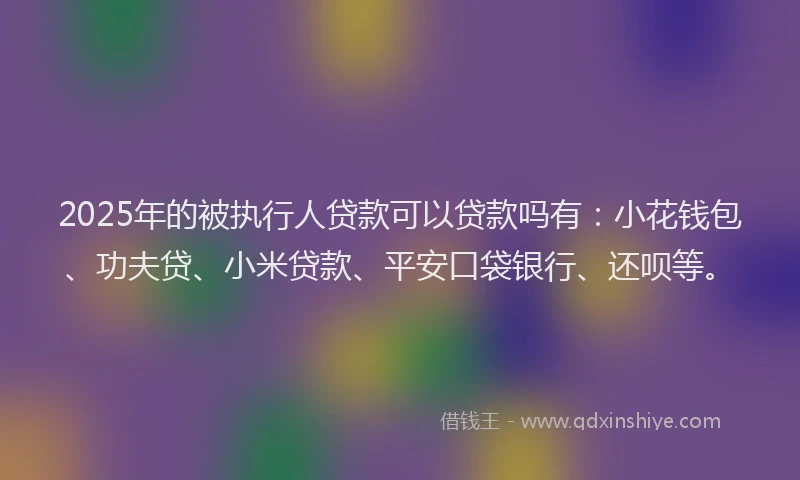 2025年的被执行人贷款可以贷款吗有：小花钱包、功夫贷、小米贷款、平安口袋银行、还呗等。