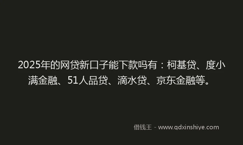 2025年的网贷新口子能下款吗有：柯基贷、度小满金融、51人品贷、滴水贷、京东金融等。