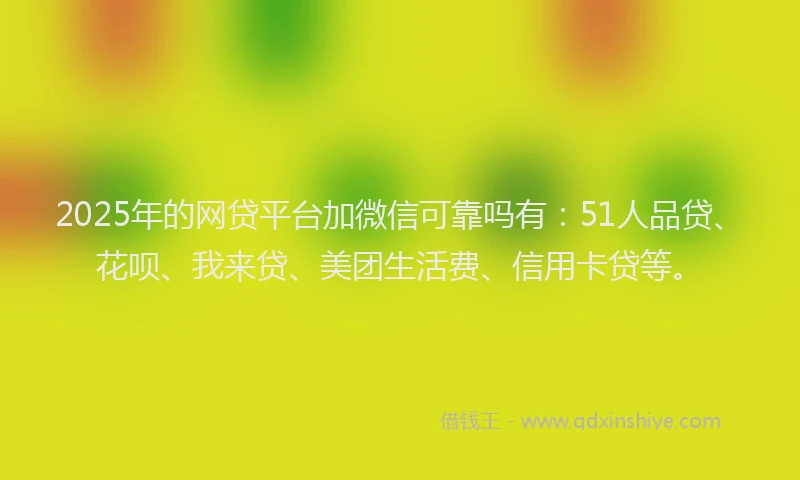 2025年的网贷平台加微信可靠吗有：51人品贷、花呗、我来贷、美团生活费、信用卡贷等。