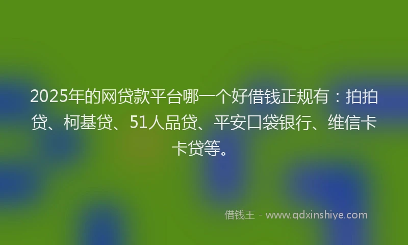 2025年的网贷款平台哪一个好借钱正规有：拍拍贷、柯基贷、51人品贷、平安口袋银行、维信卡卡贷等。