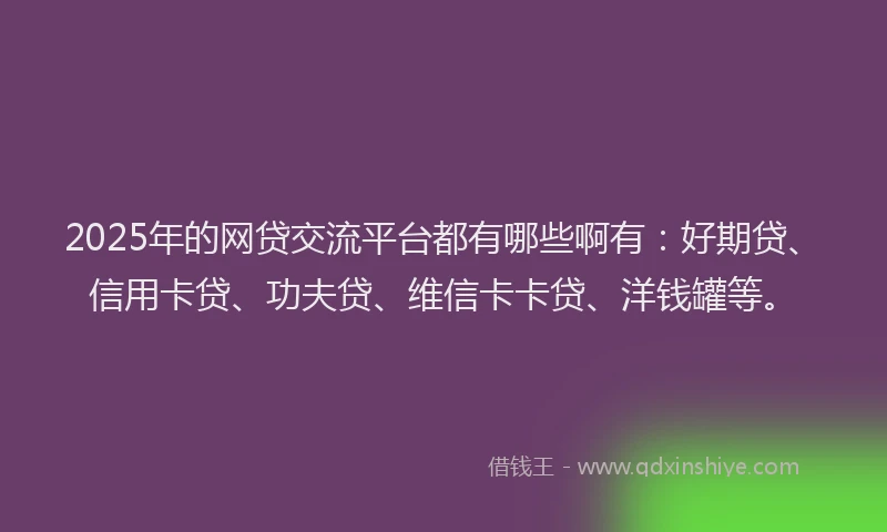 2025年的网贷交流平台都有哪些啊有：好期贷、信用卡贷、功夫贷、维信卡卡贷、洋钱罐等。