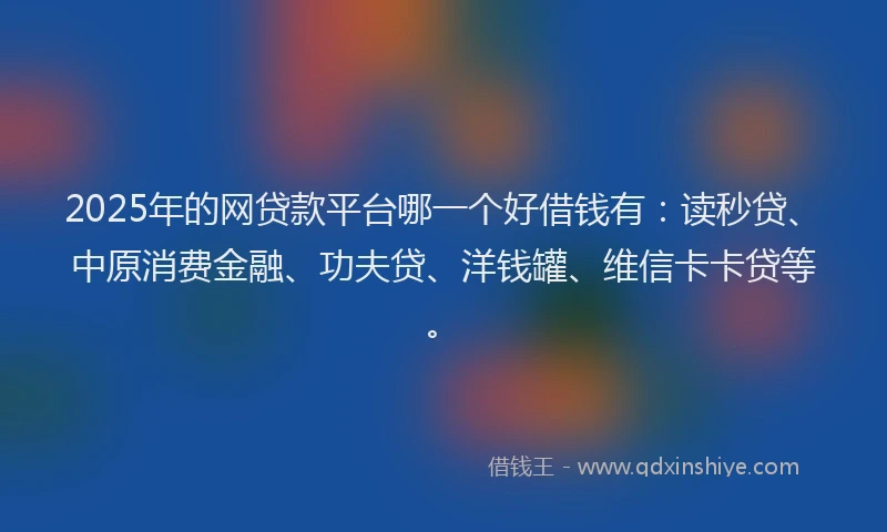 2025年的网贷款平台哪一个好借钱有：读秒贷、中原消费金融、功夫贷、洋钱罐、维信卡卡贷等。