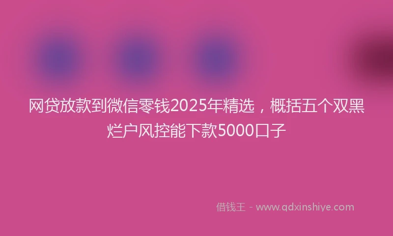 网贷放款到微信零钱2025年精选，概括五个双黑烂户风控能下款5000口子