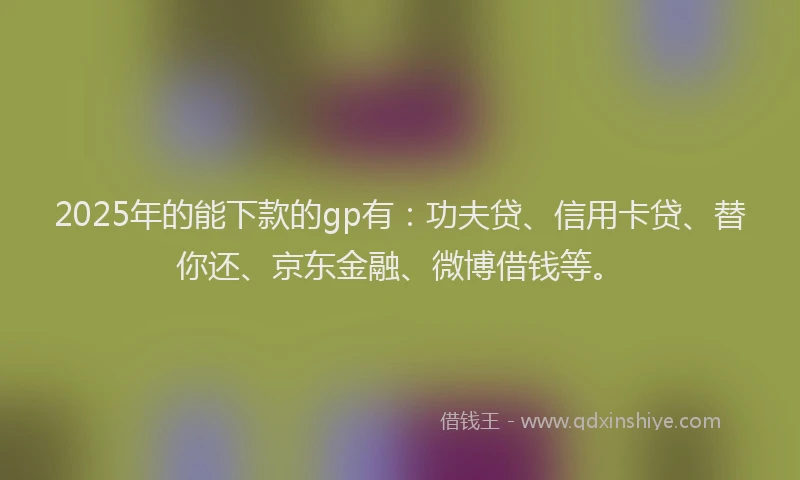 2025年的能下款的gp有：功夫贷、信用卡贷、替你还、京东金融、微博借钱等。