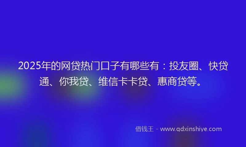 2025年的网贷热门口子有哪些有：投友圈、快贷通、你我贷、维信卡卡贷、惠商贷等。