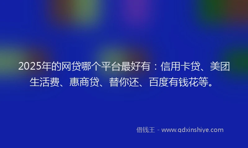 2025年的网贷哪个平台最好有：信用卡贷、美团生活费、惠商贷、替你还、百度有钱花等。