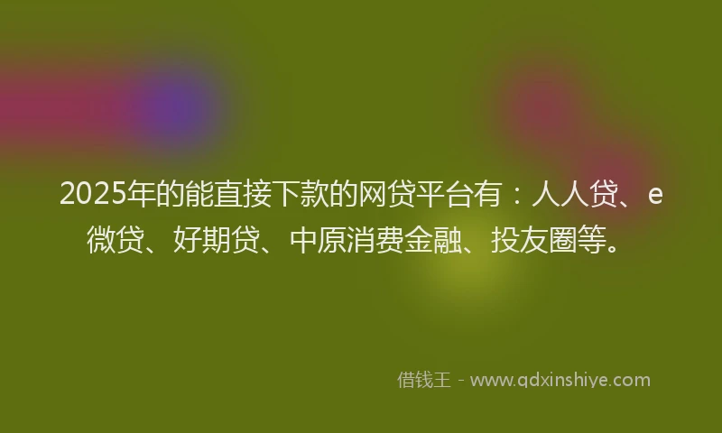 2025年的能直接下款的网贷平台有：人人贷、e微贷、好期贷、中原消费金融、投友圈等。