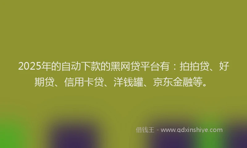 2025年的自动下款的黑网贷平台有：拍拍贷、好期贷、信用卡贷、洋钱罐、京东金融等。