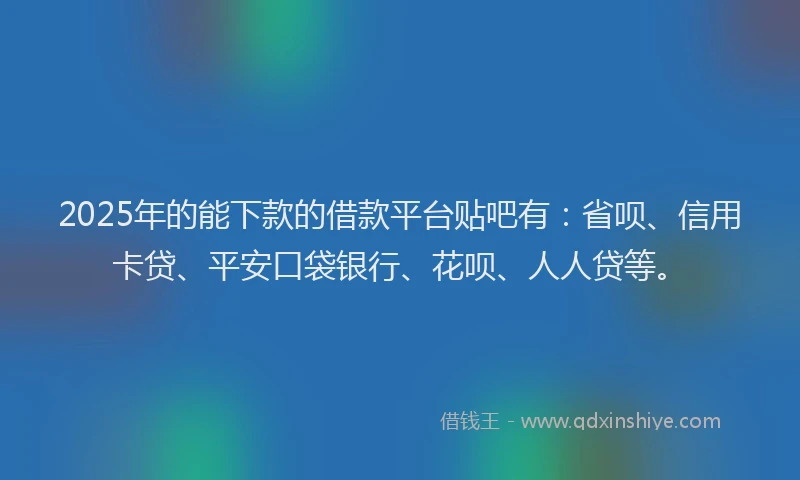 2025年的能下款的借款平台贴吧有：省呗、信用卡贷、平安口袋银行、花呗、人人贷等。