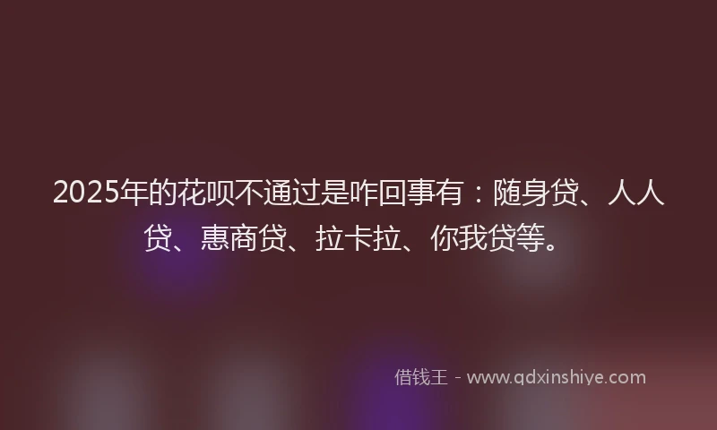 2025年的花呗不通过是咋回事有：随身贷、人人贷、惠商贷、拉卡拉、你我贷等。