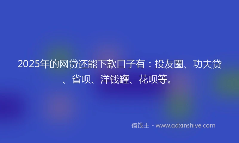 2025年的网贷还能下款口子有：投友圈、功夫贷、省呗、洋钱罐、花呗等。