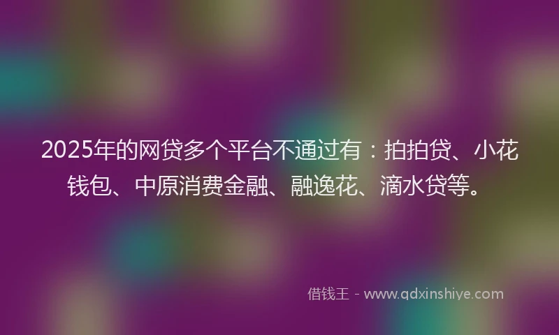 2025年的网贷多个平台不通过有:拍拍贷、小花钱包、中原消费金融、融逸花、滴水贷等。