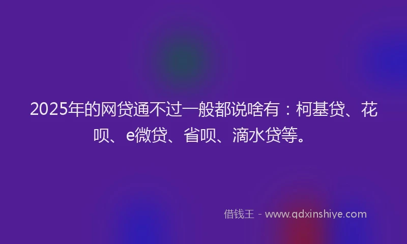 2025年的网贷通不过一般都说啥有：柯基贷、花呗、e微贷、省呗、滴水贷等。