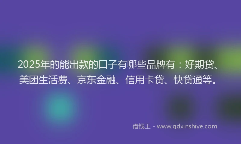 2025年的能出款的口子有哪些品牌有：好期贷、美团生活费、京东金融、信用卡贷、快贷通等。