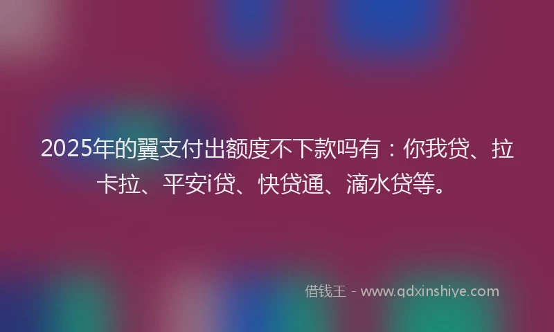 2025年的翼支付出额度不下款吗有：你我贷、拉卡拉、平安i贷、快贷通、滴水贷等。