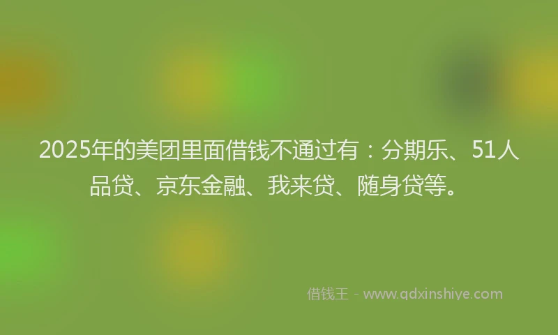 2025年的美团里面借钱不通过有：分期乐、51人品贷、京东金融、我来贷、随身贷等。