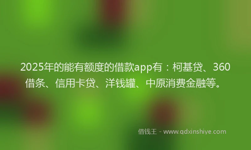 2025年的能有额度的借款app有：柯基贷、360借条、信用卡贷、洋钱罐、中原消费金融等。