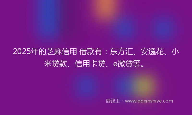 2025年的芝麻信用 借款有：东方汇、安逸花、小米贷款、信用卡贷、e微贷等。