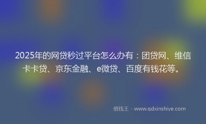 2025年的网贷秒过平台怎么办有：团贷网、维信卡卡贷、京东金融、e微贷、百度有钱花等。