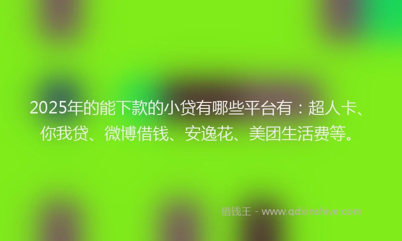 2025年的能下款的小贷有哪些平台有：超人卡、你我贷、微博借钱、安逸花、美团生活费等。